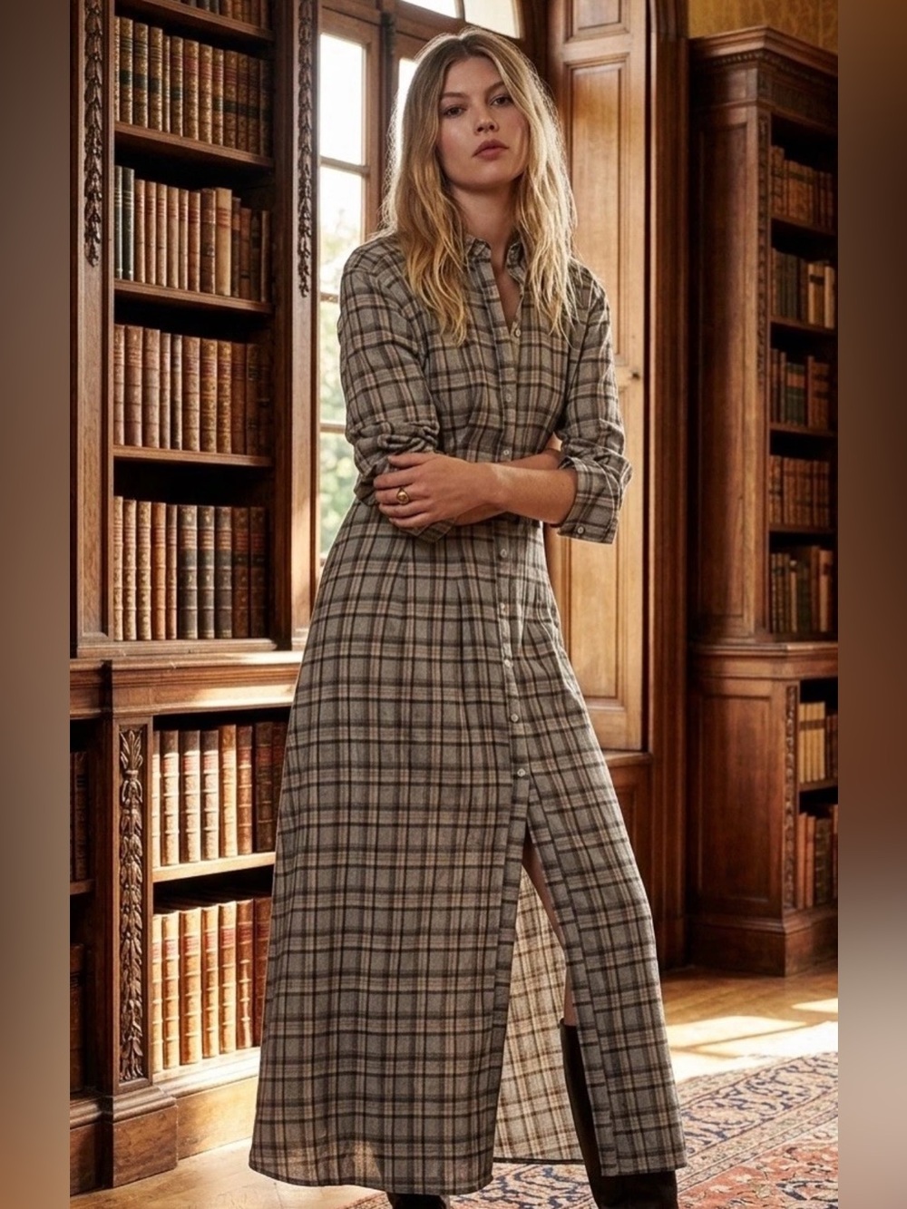 NWT Zara SS26 Blue plaid maxi dress, L***
